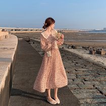 Lace Lace age age baby collar chiffon dress spring and autumn 2021 New flared sleeve waist skirt