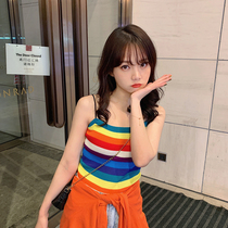 womens new summer 2022 internet red elegant short rainbow striped knit vest underwear tops