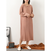 Oh yeah Sumi spring knitted skirt loose plus size female Korean version is thin and fat MM pullover pleated dress