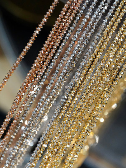 新款  日本工艺18K金波闪珠珠钻石切面蹦迪项链  爆闪素金调节链