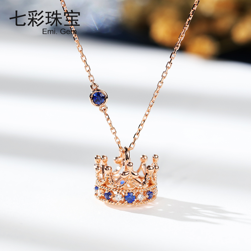 18K gold sapphire princess laurel crown necklace ins hot style small diamond gold gemstone three-dimensional collarbone chain woman