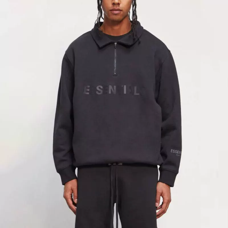 Ess FW20 Black half-zip pullover casual top for men and women, same size, plus extra size