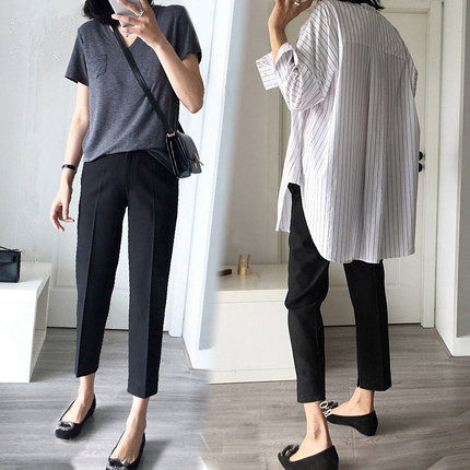Pregnant women's suit pants nine points summer thin section outer wear drape loose bottoming harem professional cigarette pants summer dress