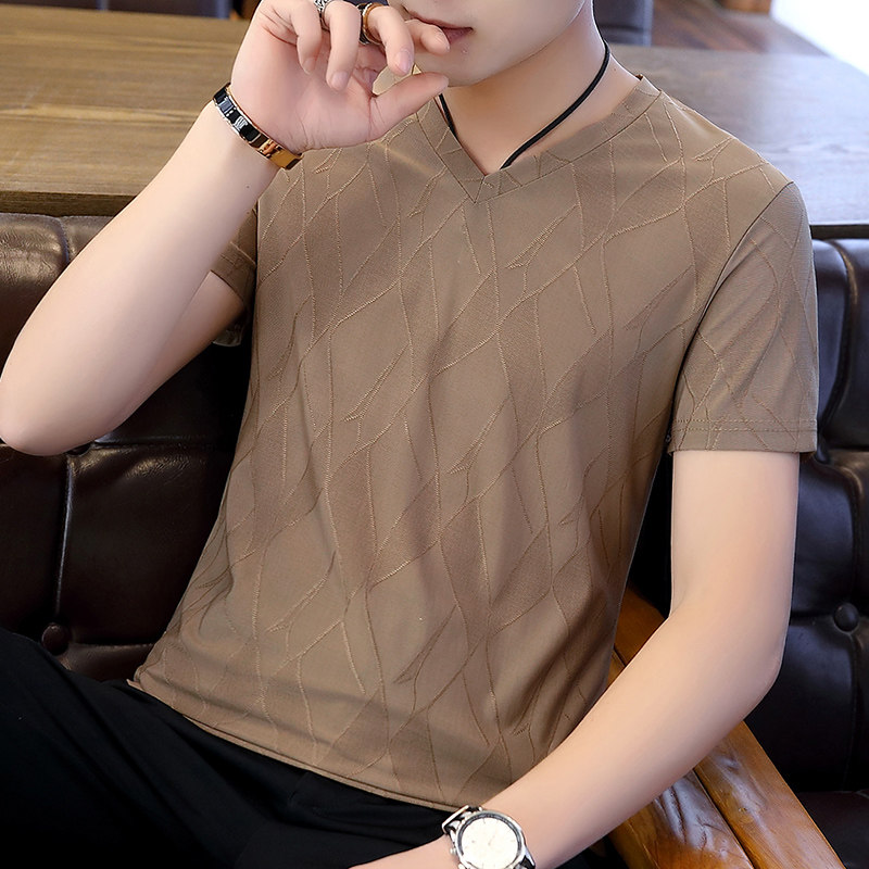 New Korean men's summer short-sleeved V-neck ice silk all-match men's fashion youth T-shirt thin trend loose