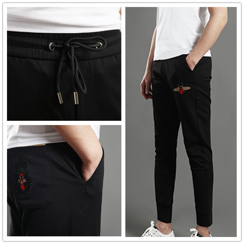Summer tide brand Korean casual pants men's slim small feet elastic waist trousers bee beam pants men's sports pants