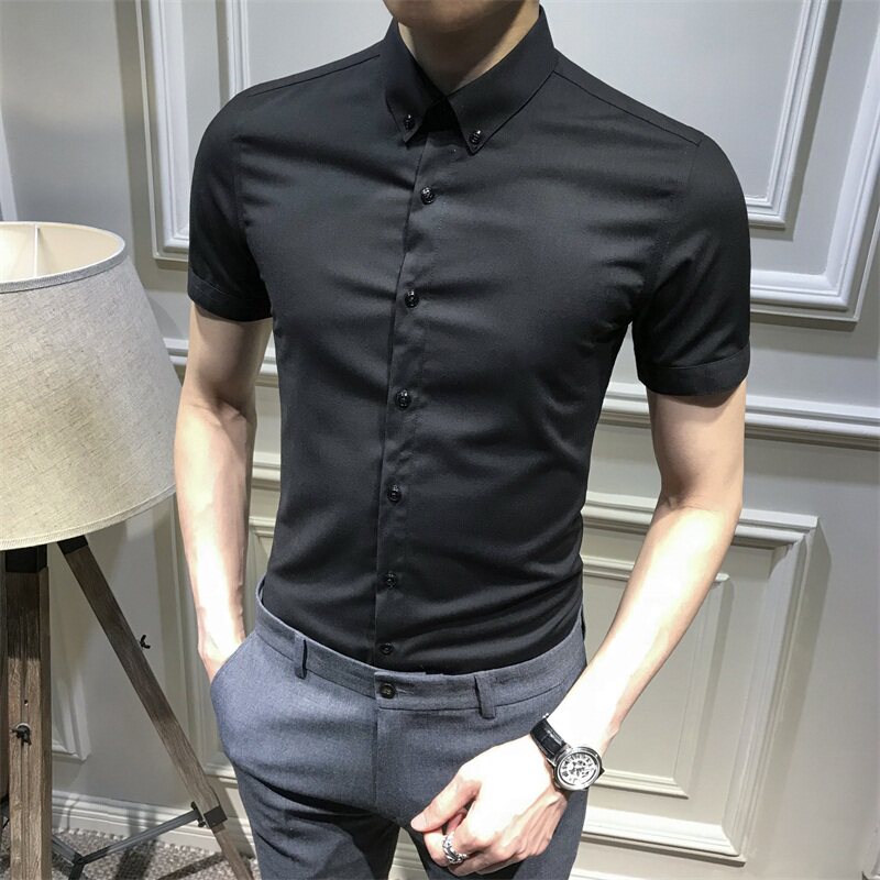 New summer short-sleeved formal shirt men's Korean version of the slim men's white half-sleeved shirt Korean version of the business simplicity