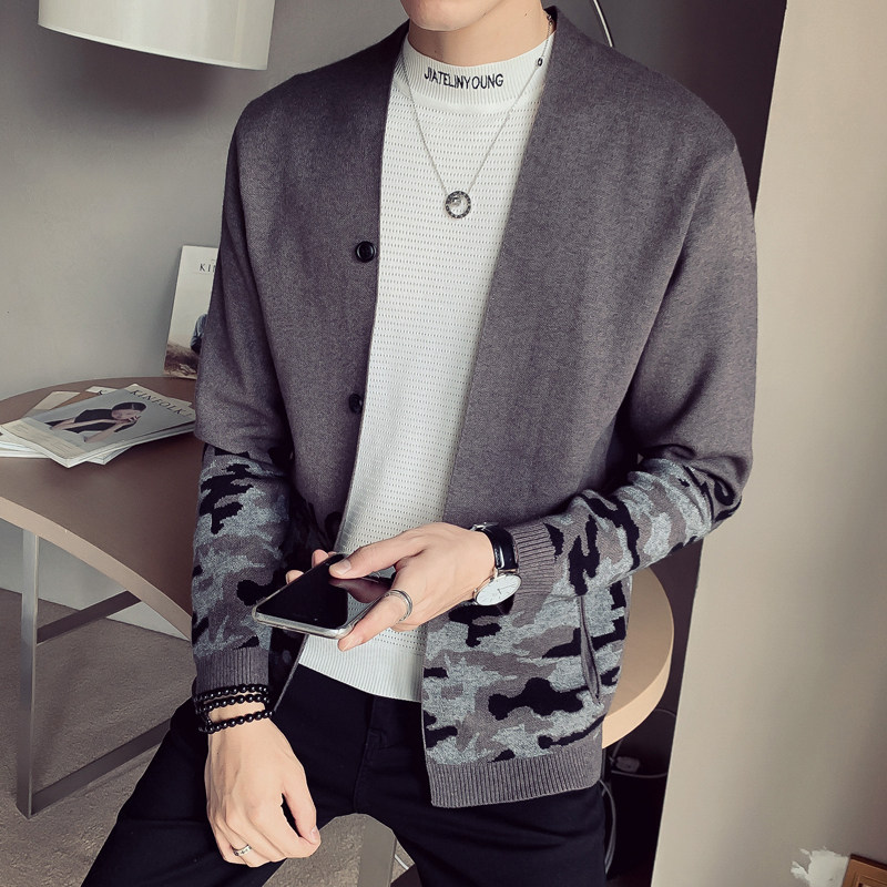 New Korean thin sweater jacket men's knitted cardigan spring and autumn slim knitted sweater men's tops