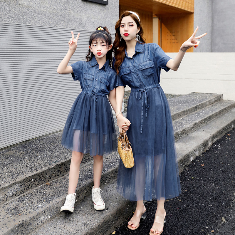 Fried Street Kiss pro's 2022 new Mother's dress Summer Dress Foreign Pie Long Version Short Sleeves Cashew Denim Dress