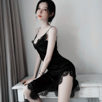 Fall and Winter Sexy Pajamas Woman Velvet Tell Lace to Tell Racious Passion to Fork Long Hanging Sleepskirt