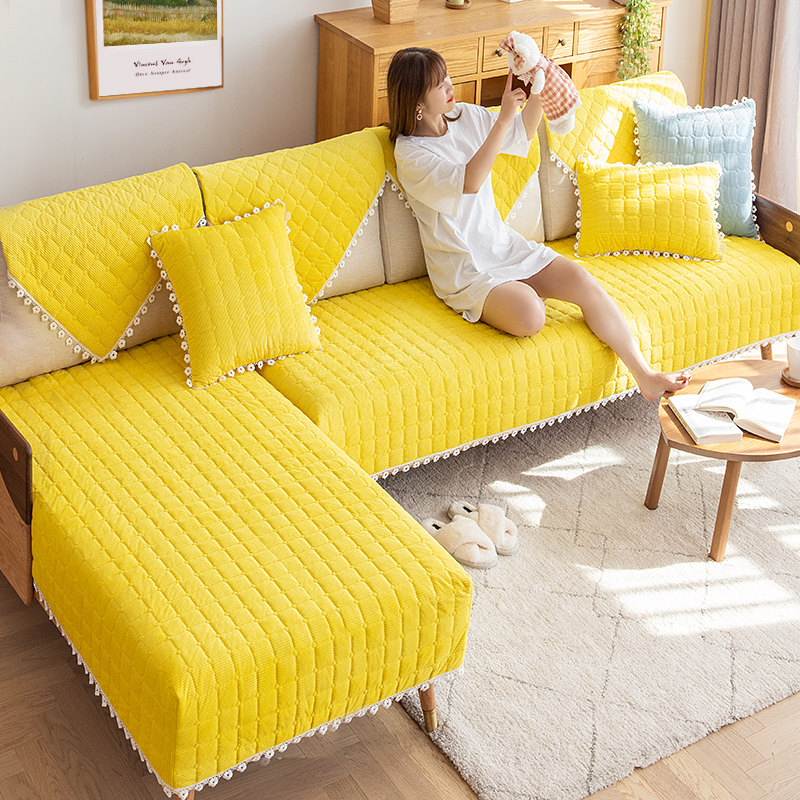 Solid color plush sofa cushion cover non-slip four seasons universal solid wood universal cover back towel armrest towel seat cushion