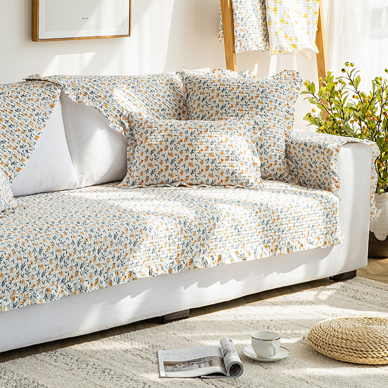 Four seasons general fabric cotton small floral sofa cushion Korean-style cover cloth cover towel non-slip backrest cotton cushion