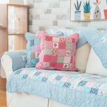 Korean pastoral water washing cotton sofa cushion four seasons universal living room trio fabric sofa cover towel cotton cushion