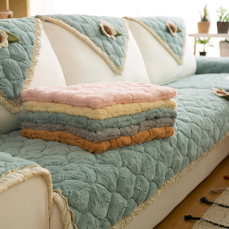 Sofa cushion thickened plush fabric Nordic simple modern non-slip cover towel four seasons universal cover cloth cushion winter
