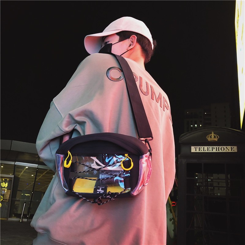 Tide Card Slanted Satchel Male Pvc Jelly Transparent Bag Ins Tide Students Han Edition Street Trend Trampoline Bag Single Shoulder Bag