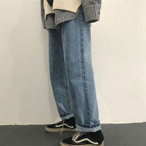 Straight jeans female fat mm autumn and winter new student bf wild loose Korean edition large size high waist wide leg pants ins