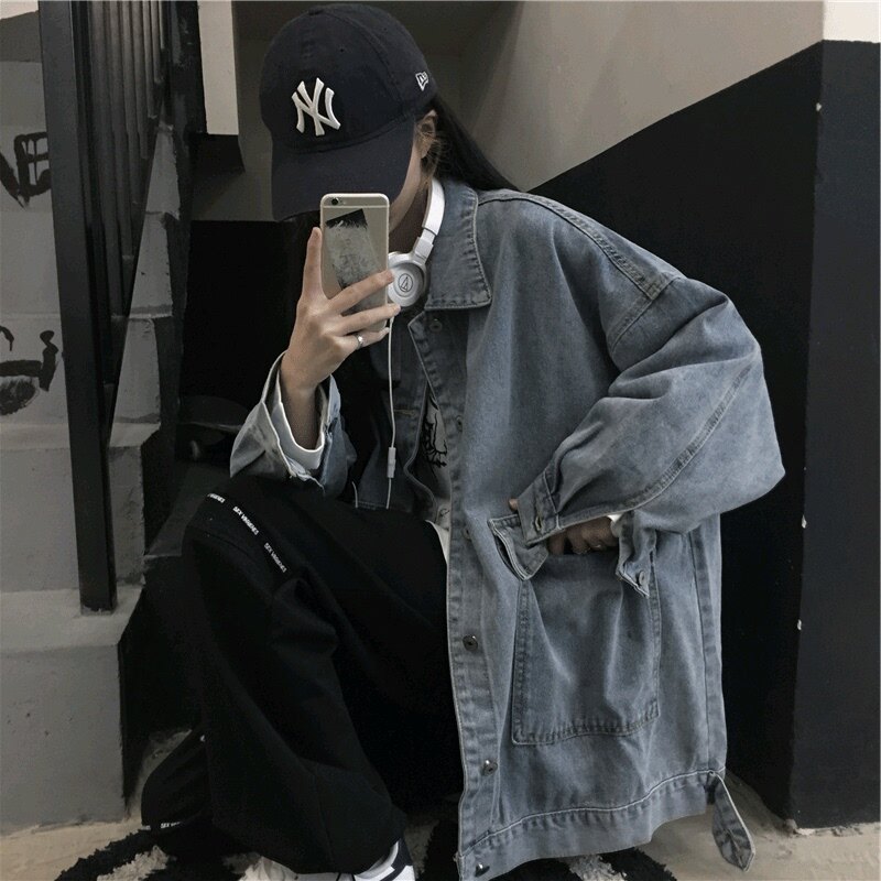 Large size Loose With Slim Denim Jacket Woman Fat Mm Spring Autumn New 100 Hitch Port Wind Bf Student Long Sleeve Blouse
