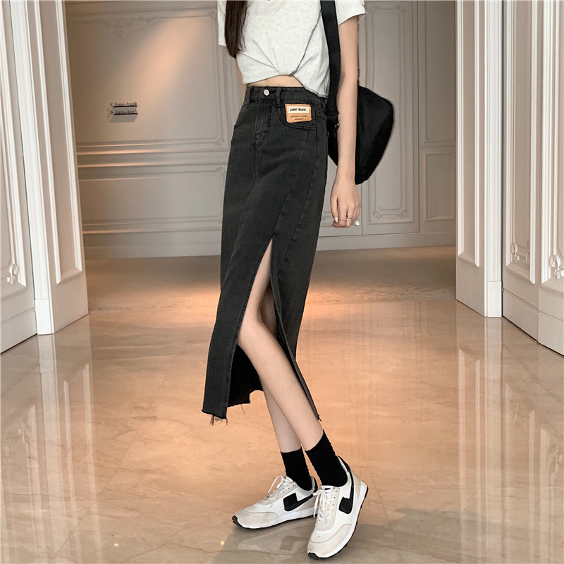 High waist side open fork Cowboy half body dress Women Summer new large size size Fat mm Slim Fit a long version of the hot girl dress