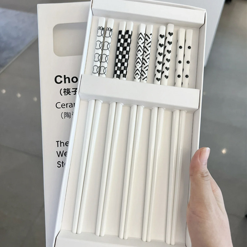陶瓷筷子家用高档抗菌防霉耐高温轻奢餐具筷2023新款ins防滑筷子