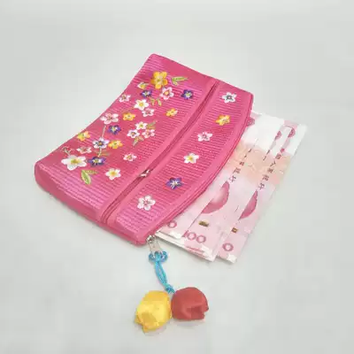 Korean fabric big wallet 100 yuan bag many card bags Korean national characteristics foreign satin embroidered wallet