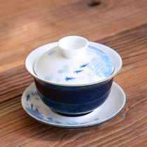 Jingdezhen Jilan hand-painted Gaiwan Teacup Kung Fu tea bowl Household ceramic three-cai Gaiwan Heaven and Earth tea Gaiwan