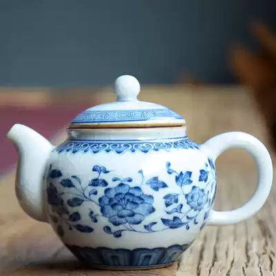 Jingdezhen hand-painted teapot ceramic teapot antique blue and white kung fu tea set single pot rough pottery filter bubble teapot