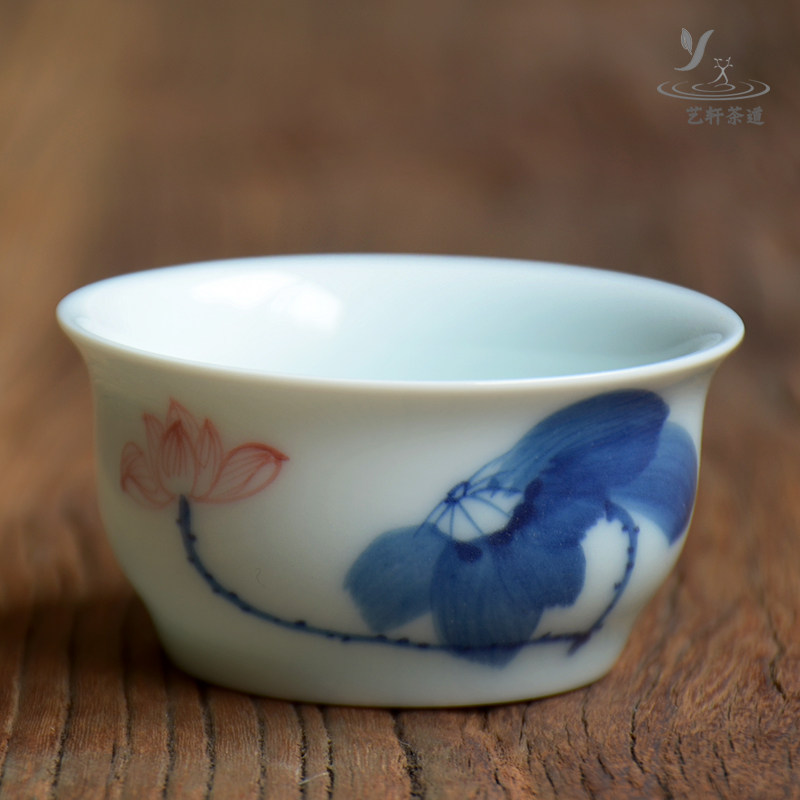 Hand Painted Pink Small Tea Cup Ceramic Kongfu Tea Cup Tea Bowl Tea Bowl Green Porcelain Tasting Cup Master Cup Single Cup Jingdezhen