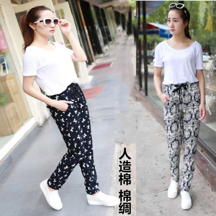 Korean version of large size harem pants rayon cotton silk pants women's summer nine-point pants pencil pants loose thin section middle-aged and elderly people