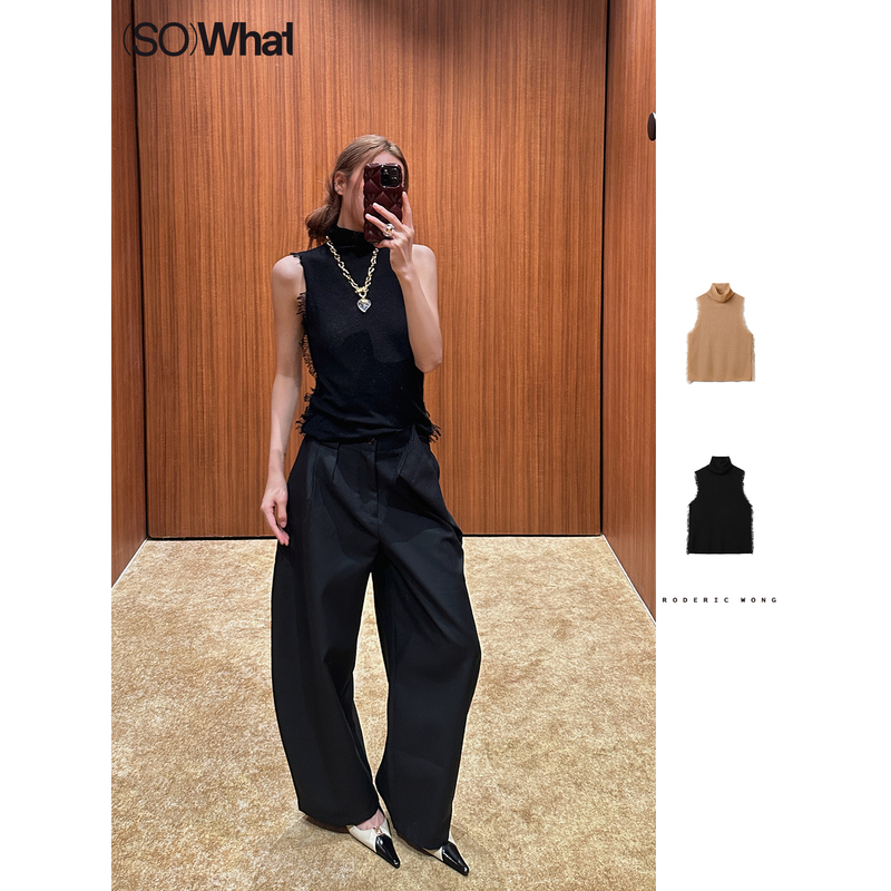 Sowhat Buyer Store Roderic Wong High-Necked, Frayed, Sleeveless Merino Wool Layered Vest Top Sowhat Buyer Store Roderic Wong High-Necked, Frayed, Sleeveless Merino Wool Layered Vest Top
