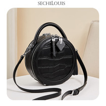 Atmospheric texture leather crocodile small round bag female niche Hand bag New Fashion soft cowhide shoulder shoulder bag