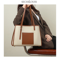 Niche fashion color leather tote bag Womens Big bag 2021 autumn new large capacity cowhide leather commuter shoulder bag