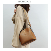 Advanced sense leather bucket bag Women large capacity shoulder bag 2021 New Fashion simple cowhide carry shoulder bag