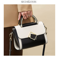 Fashion Contrast Leather Hand bag Womens Bag 2021 Autumn Winter New Vintage Commuter Cowhide Single Shoulder shoulder bag