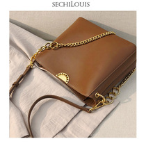 Fashion leather chain shoulder bag womens large capacity bucket bag 2021 new commuter simple soft cowhide shoulder bag