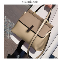 Fashion Contrast Large Capacity Leather Hand bag Womens Bag 2021 New Temperament Commuter Cowhide shoulder bag Women