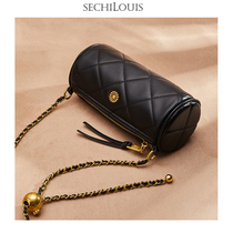 Temperament Lingge small fragrant style bag female cowhide shoulder bag new fashion chain leather shoulder baguette cylinder bag