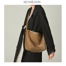 Retro modern suede stitching cowhide tote bag womens large capacity Womens bag new fashion color leather shoulder bag