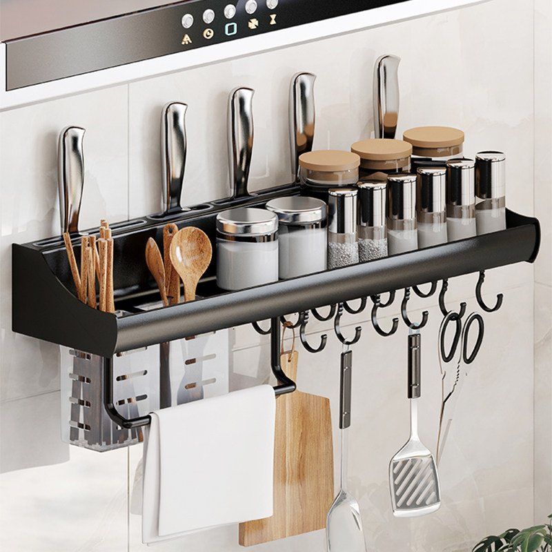 Kitchen shelving tool holder free of punching wall-mounted space aluminium multifunction seasoned shelf cutter containing supplies-Taobao