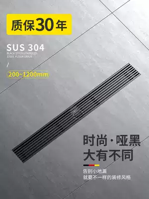 Black 304 stainless steel long floor drain long strip cosmetic room deodorant shower room rectangular large displacement side row