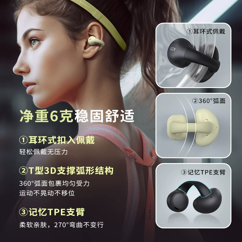 Клип-чиповые наушники Bluetooth открытого типа Snake Saint с True Bass, беспроводные на основе костной проводимости, спортивные наушники с шумоподавлением ENC, зажим для уха