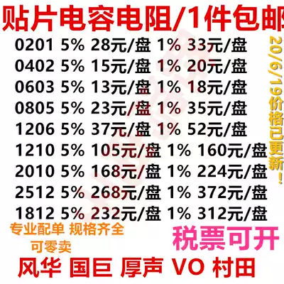 SMD resistor capacitor 0402 0603 0805 1206 1210 2512 0201 series with single