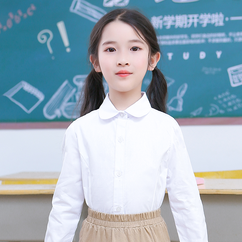 New girls ' white shirt long sleeve children's flower girl white shirt Middle and large children primary school school uniform top spring and autumn