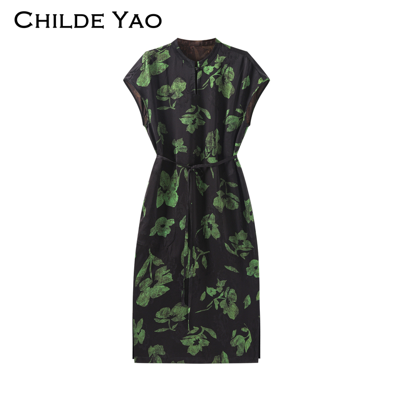 Childe Yao New Chinese-Style Retro Printed Dress for Women, Summer New Style with Small Flutter Sleeves, National Style with a High-End Feel Childe Yao New Chinese-Style Retro Printed Dress for Women, Summer New Style with Small Flutter Sleeves, National Style with a High-End Feel