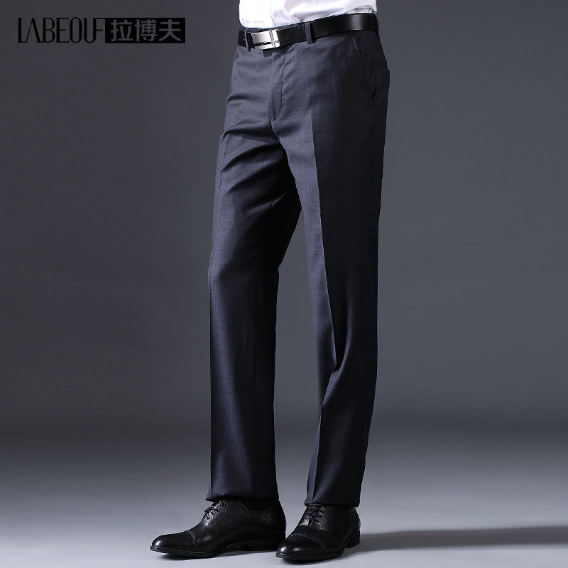 LaBelatan men's trousers dark grey business wool trousers men's straight-top drooping thin suit pants