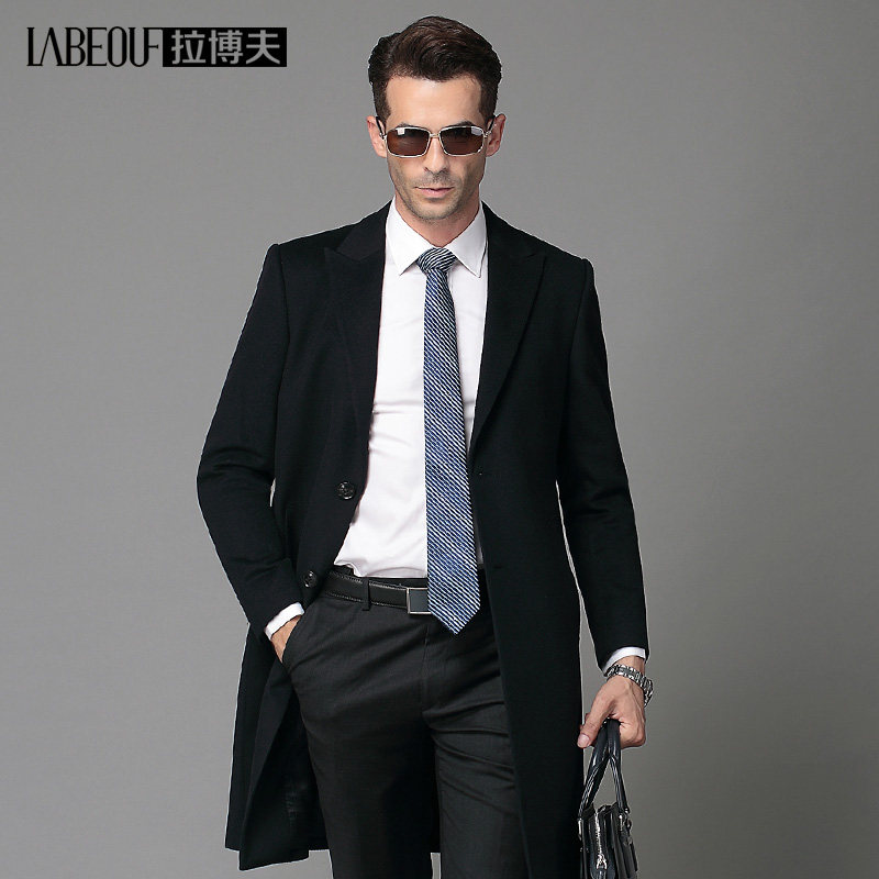 LaBeouf Medium Length Pure Wool Lapel Coat Men's Business Casual Men's Woolen Coat