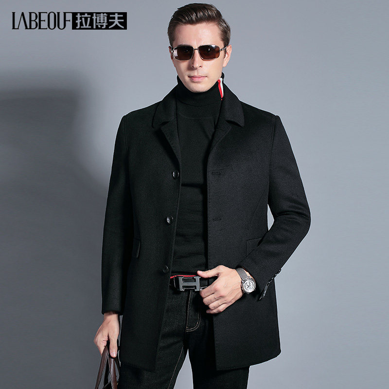 Labov wool coat Men's wool coat white goose down middle-aged leader medium and long version of business casual men's clothing