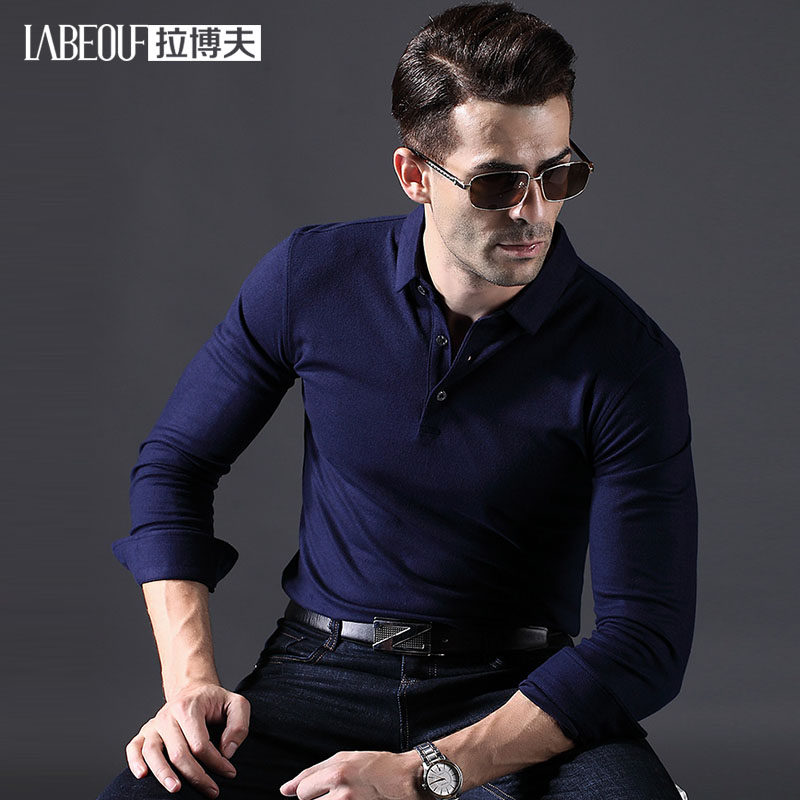 Labov 2022 Chunqiu middle-aged men's long-sleeved T-shirt business casual mulberry silk pure color flipped T-shirt for men's body