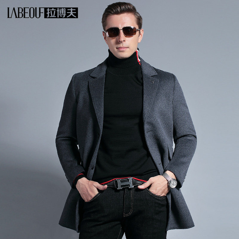 LaBeouf wool lapel coat for men British business casual gentleman winter woolen coat for middle-aged dad