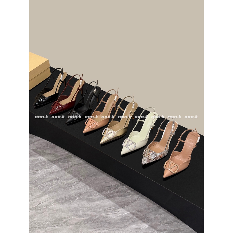 Ooo.K / Mobile Neon Sign! 26Ss Pointed Toe Rhinestone Stiletto Open-Back High-Heeled Sandals for Women