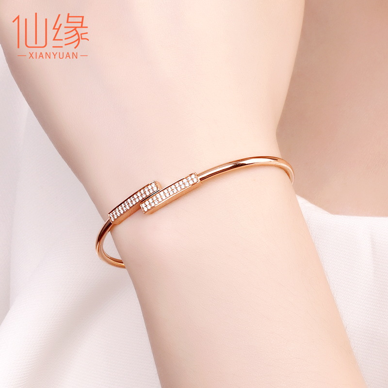 18k Rose gold diamond bracelet female elastic diamond bracelet full of diamond gold platinum set diamond custom