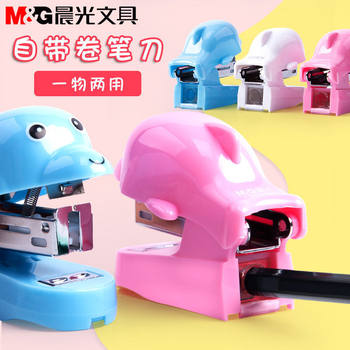 M&g mini stapler with pencil sharpener multifunctional dual-use small convenient cartoon binding device for students